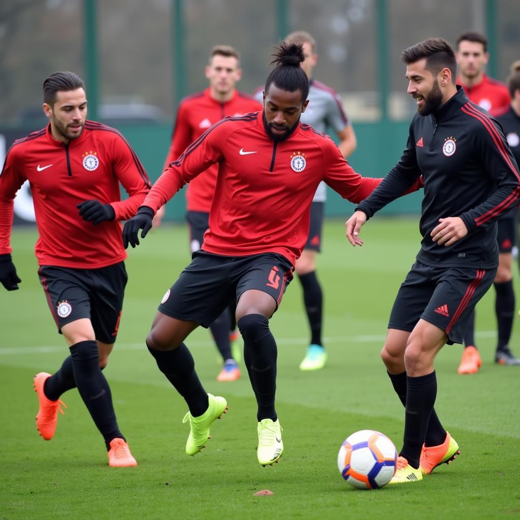 Bayer Leverkusen B Mannschaft trainiert intensiv für das nächste Spiel.