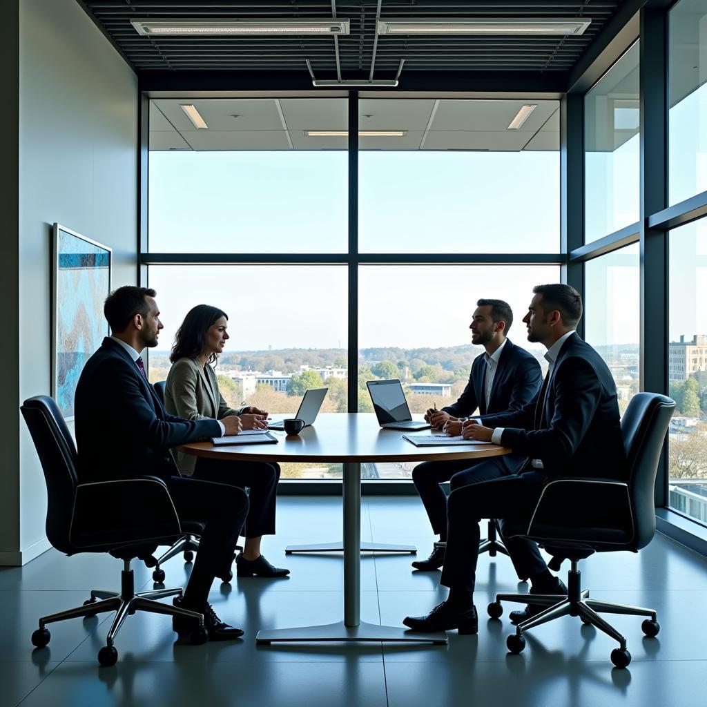 Meeting im Bayer Leverkusen Verwaltungsgebäude