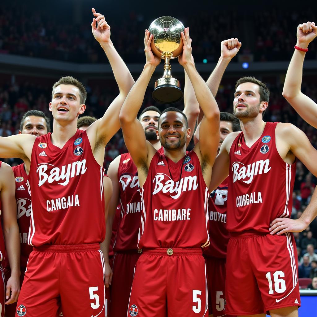 Die Erfolge des Bayer Leverkusen Basketball 95: Ein Bild der Mannschaft mit einem Pokal.