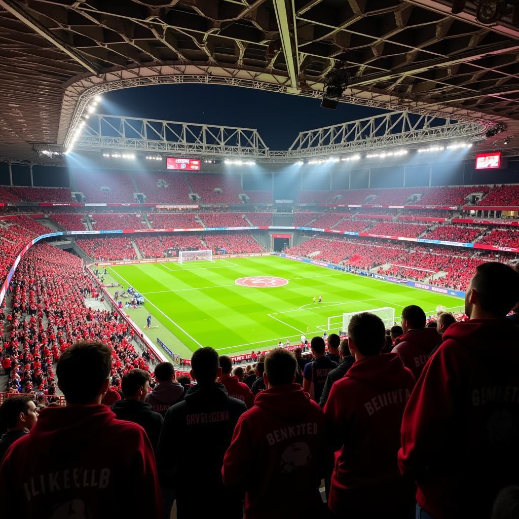 Fans von Bayer Leverkusen und Besiktas im Stadion