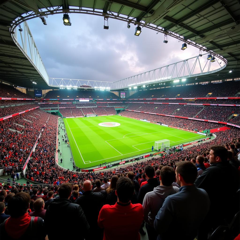 Fans von Bayer Leverkusen und Werder Bremen im Stadion.