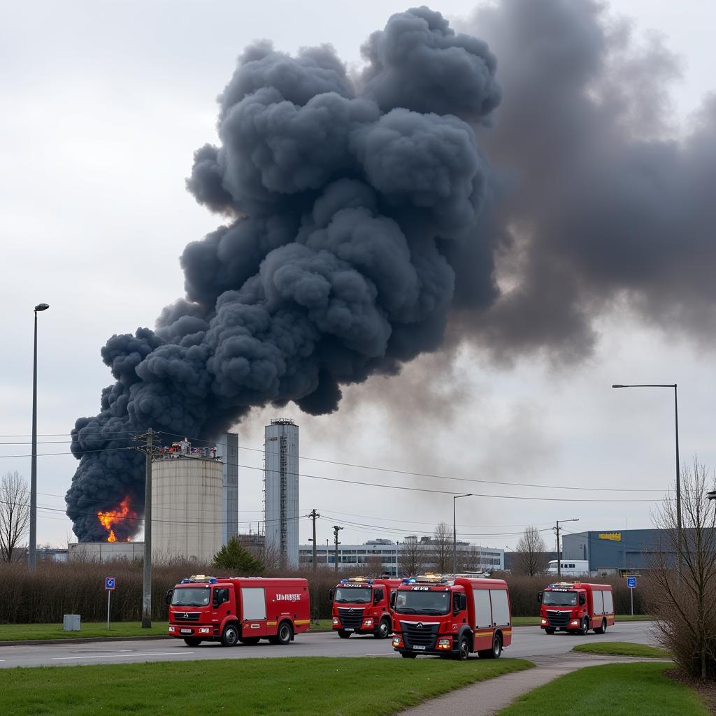 Rauchwolke über dem Chempark Leverkusen nach der Explosion