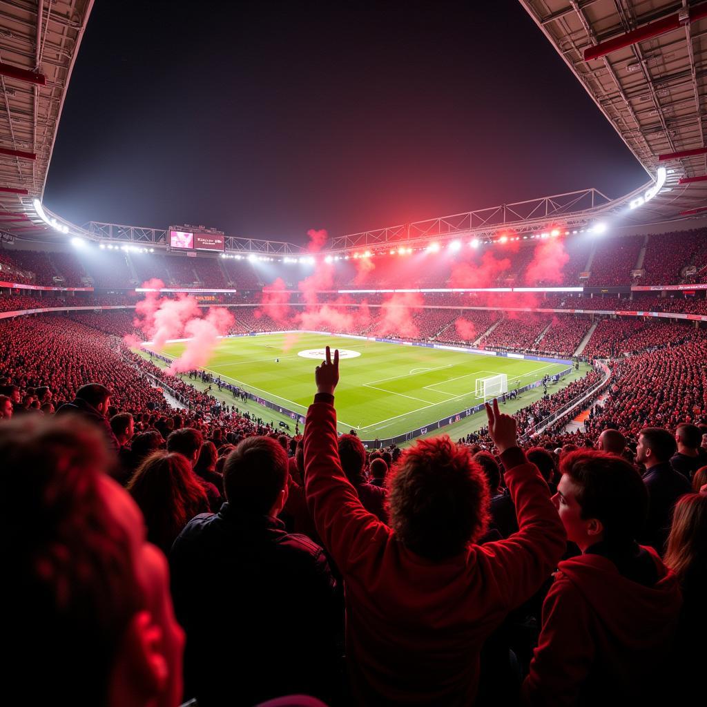 Fans von Bayer Leverkusen und Düsseldorf im Stadion