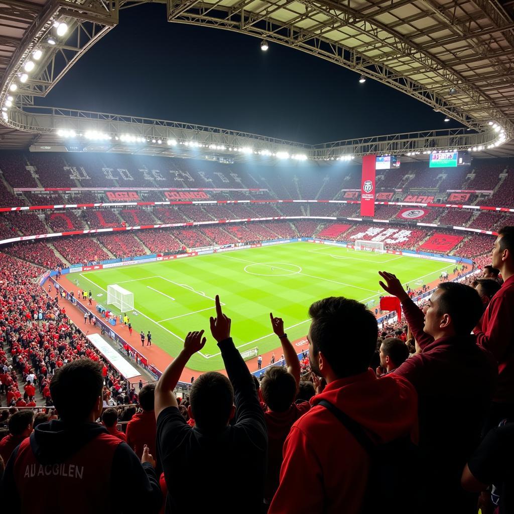 Fans im Stadion bei einem Spiel zwischen Bayer Leverkusen und Eintracht Frankfurt