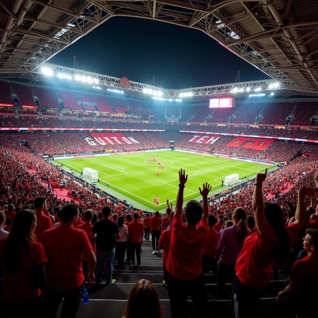 Fans von Bayer Leverkusen in der BayArena in der Saison 23/24