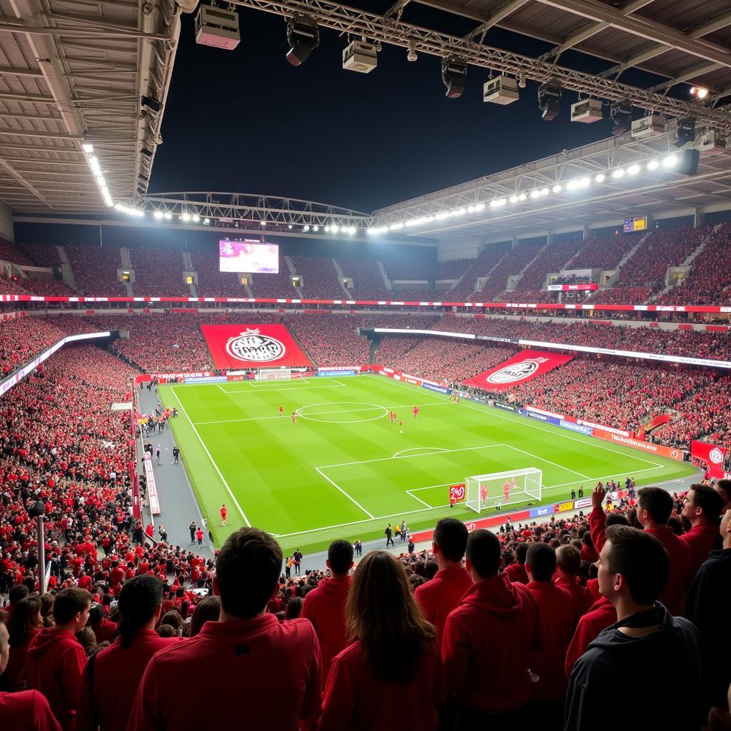 Fans von Bayer 04 Leverkusen in der BayArena