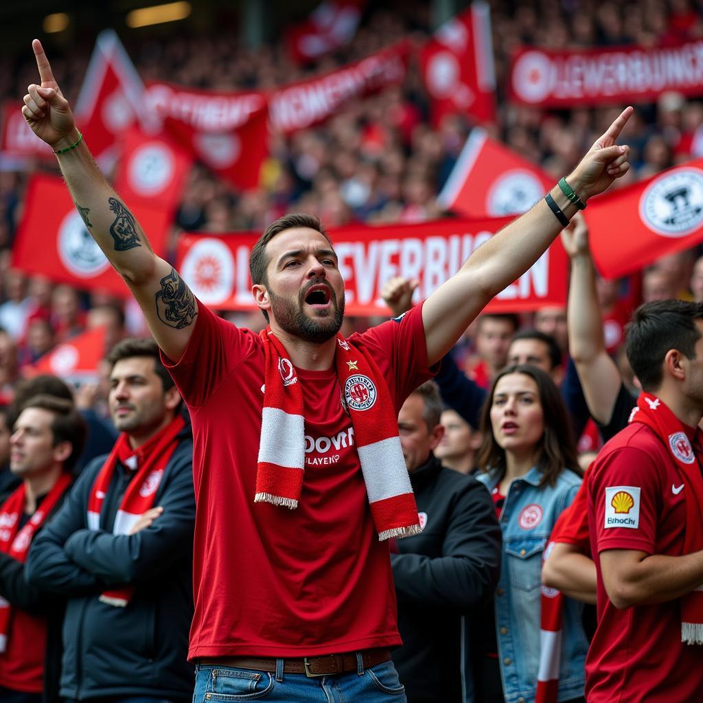 Fans von Bayer Leverkusen unterstützen ihr Team in der Europa League.