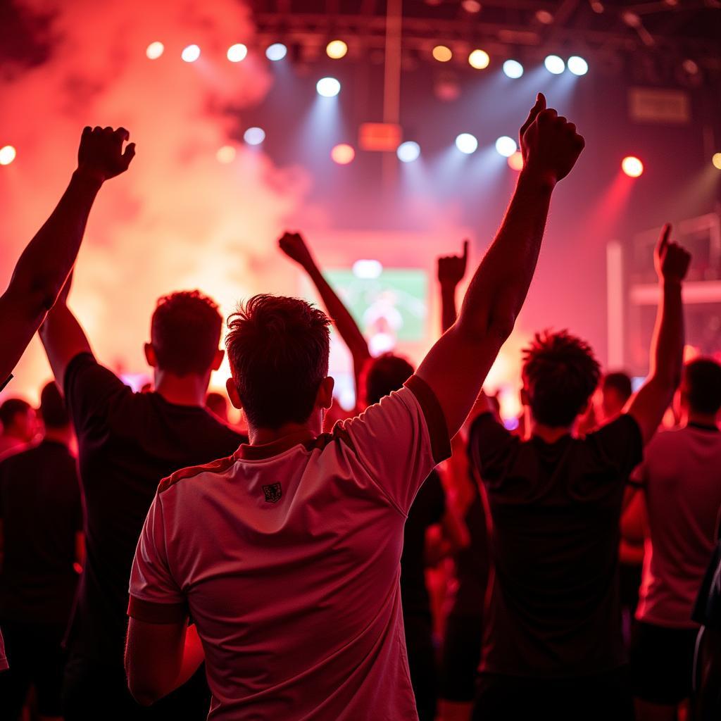 Fans von Bayer Leverkusen feiern den DFB-Pokal-Sieg.