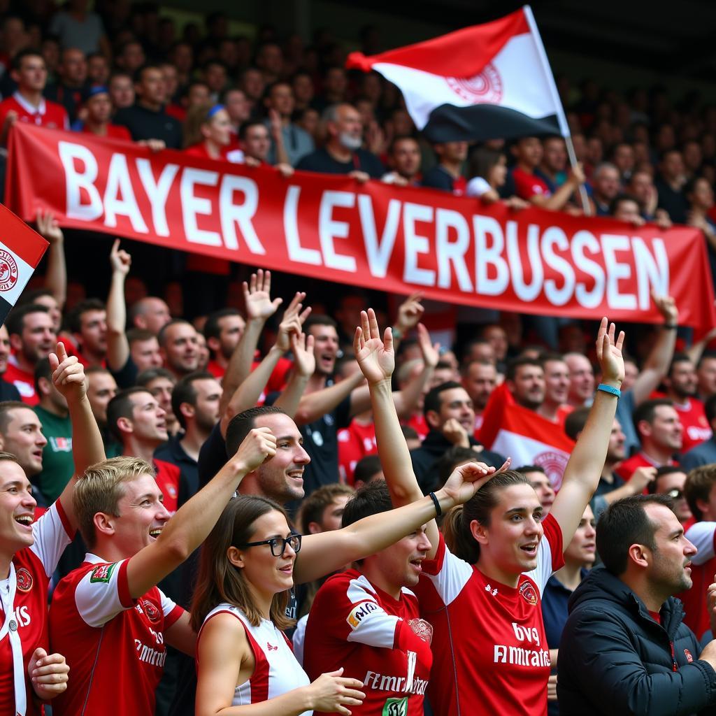 Fans von Bayer Leverkusen feiern den Einzug ins Halbfinale der Europa League.