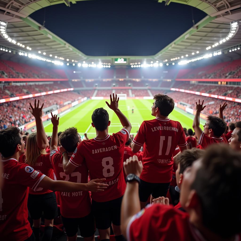 Die Bayer Leverkusen Fans feiern in der BayArena.