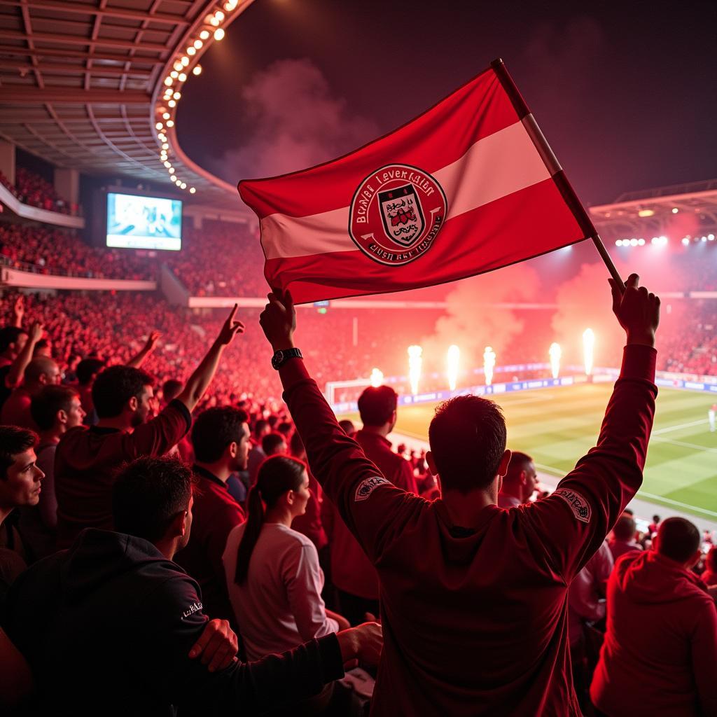 Bayer Leverkusen Fans bei einem Spiel gegen Ferencvarosi TC