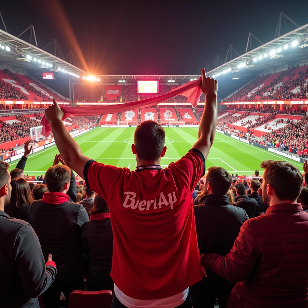 Bayer Leverkusen Fans unterstützen ihre Mannschaft im Stadion.