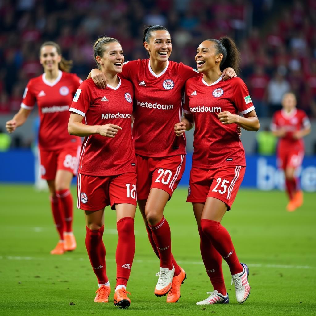 Bayer Leverkusen Frauen 2 Kader feiert einen Sieg