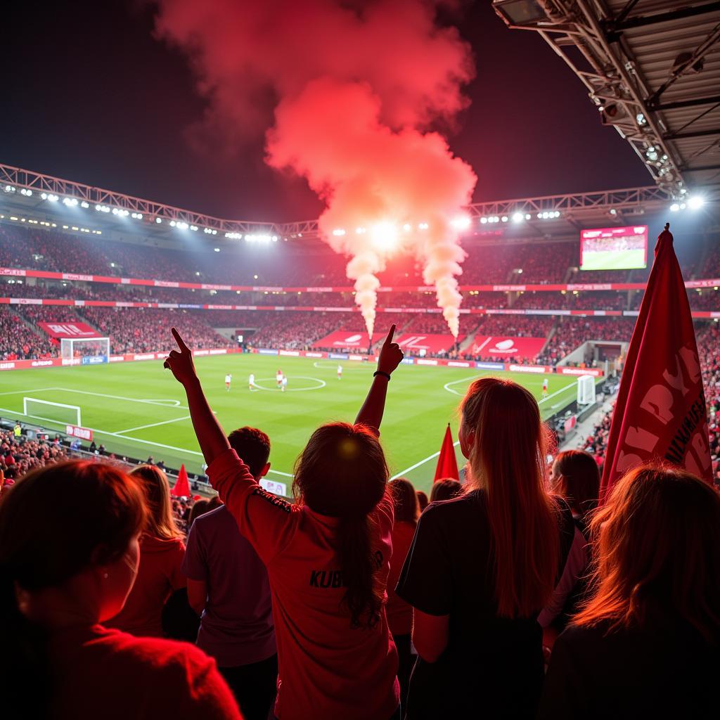 Fan-Unterstützung bei einem Bayer Leverkusen Frauen Bundesliga Spiel