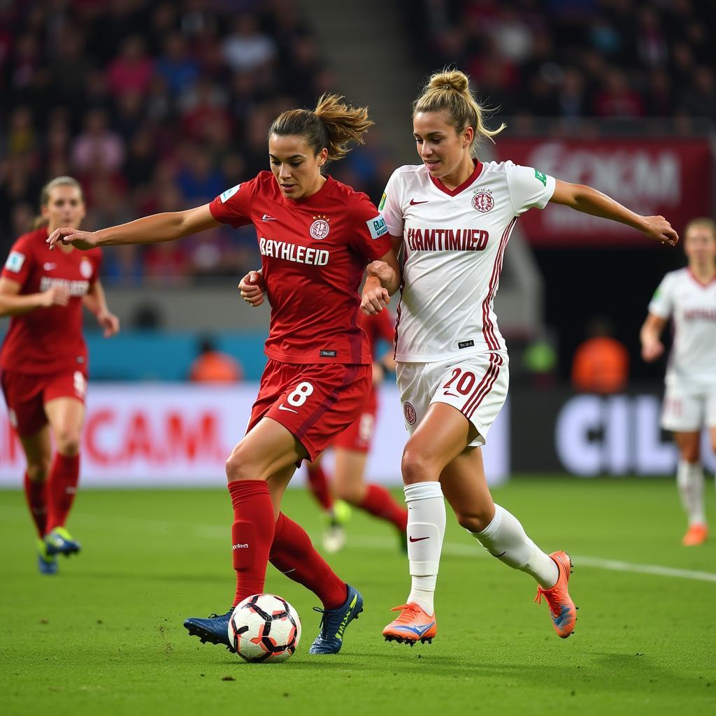 Spannende Spielszene bei einem Bayer Leverkusen Frauen Spiel