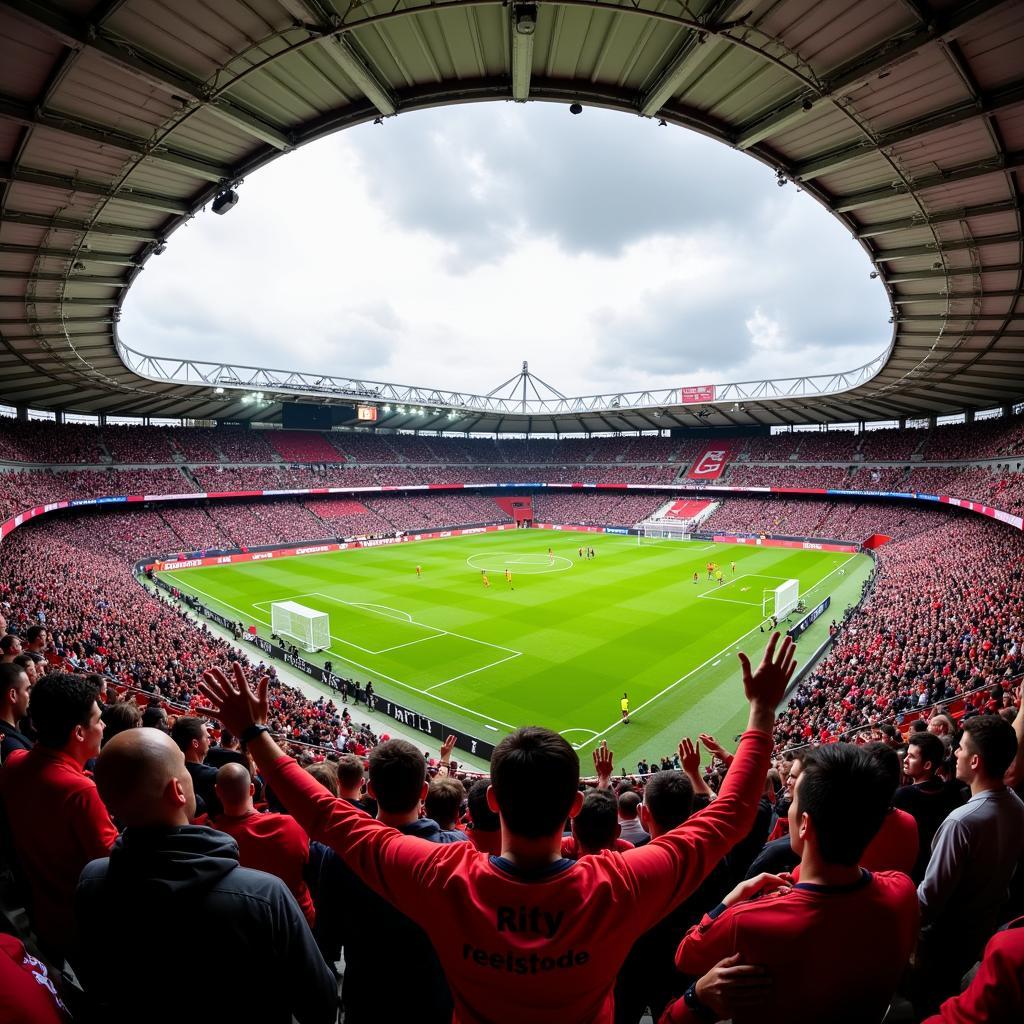 Fans im Stadion bei einem Spiel Bayer Leverkusen gegen Freiburg