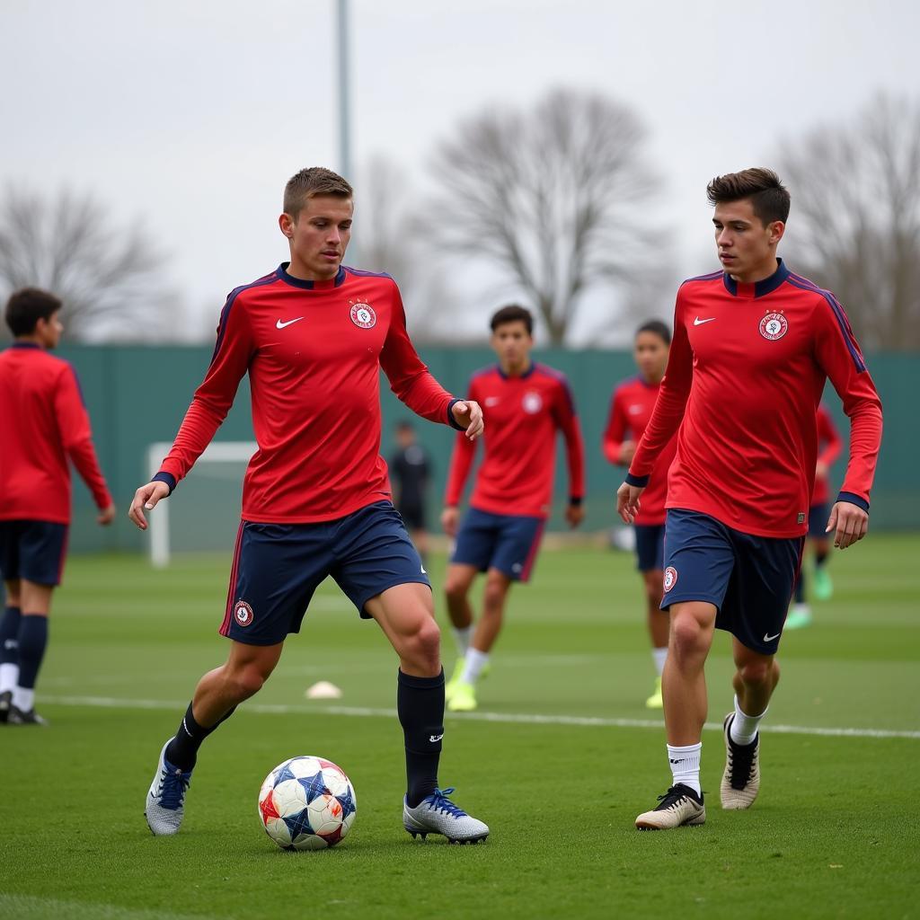 Die Jugendspieler von Bayer Leverkusen trainieren.