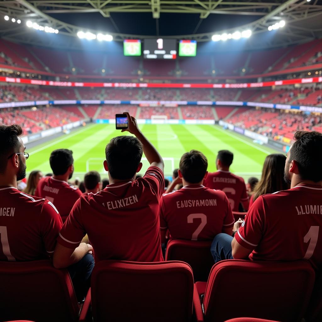 Bayer Leverkusen Live Stream Kostenlos: Fans schauen ein Fußballspiel im Stadion.