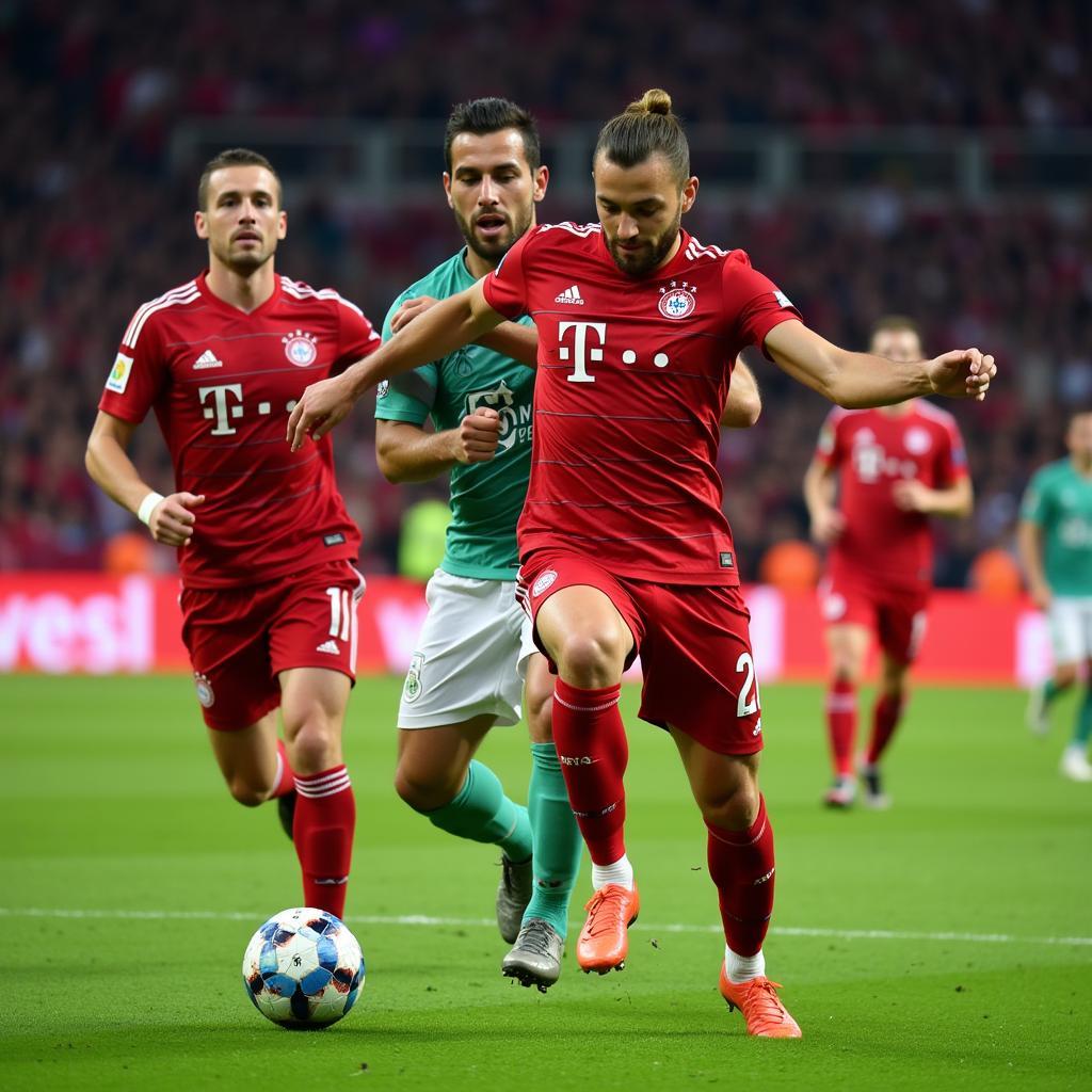 Bayer Leverkusen Spieler kämpfen um den Ball in einem Heimspiel in der BayArena.