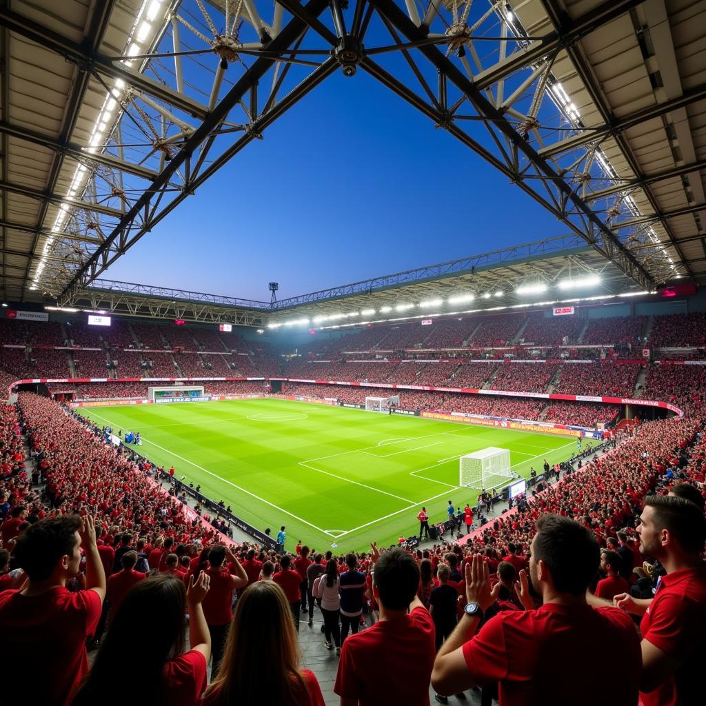 Fans im Stadion bei einem Spiel von Bayer Leverkusen