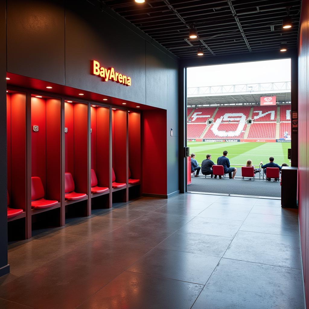 Bayer Leverkusen Stadion Tour: Ein Blick in die Umkleidekabinen, den Spielertunnel und auf das Spielfeld.