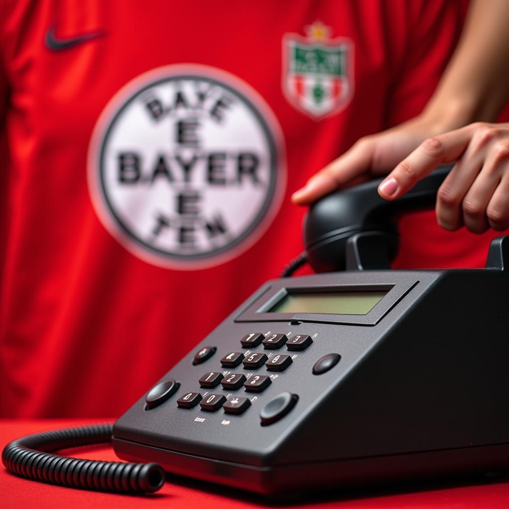 Telefon mit Bayer Leverkusen Logo im Hintergrund