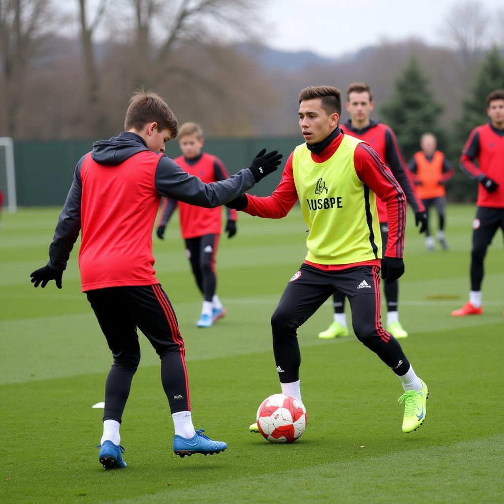 Nachwuchsspieler von Bayer 04 Leverkusen im Training.