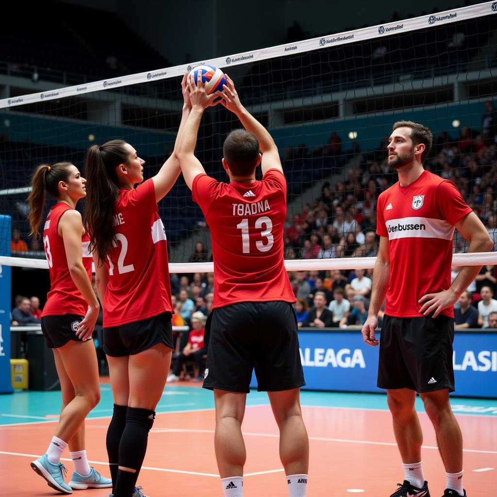 Intensives Training der Bayer Leverkusen Volleyballmannschaft