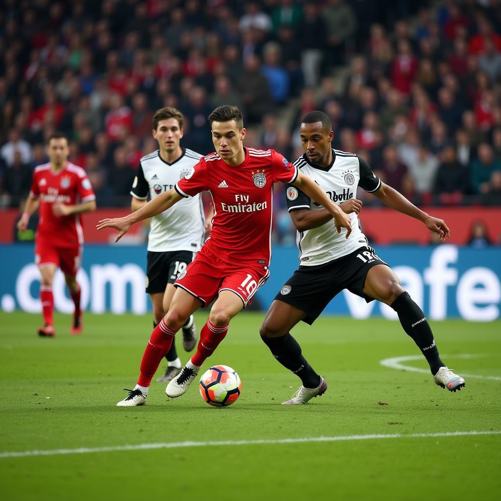 Bayer Leverkusen gegen Wolfsburg in der Bundesliga: Ein actionreiches Spiel mit intensiven Zweikämpfen und spannenden Torchancen.