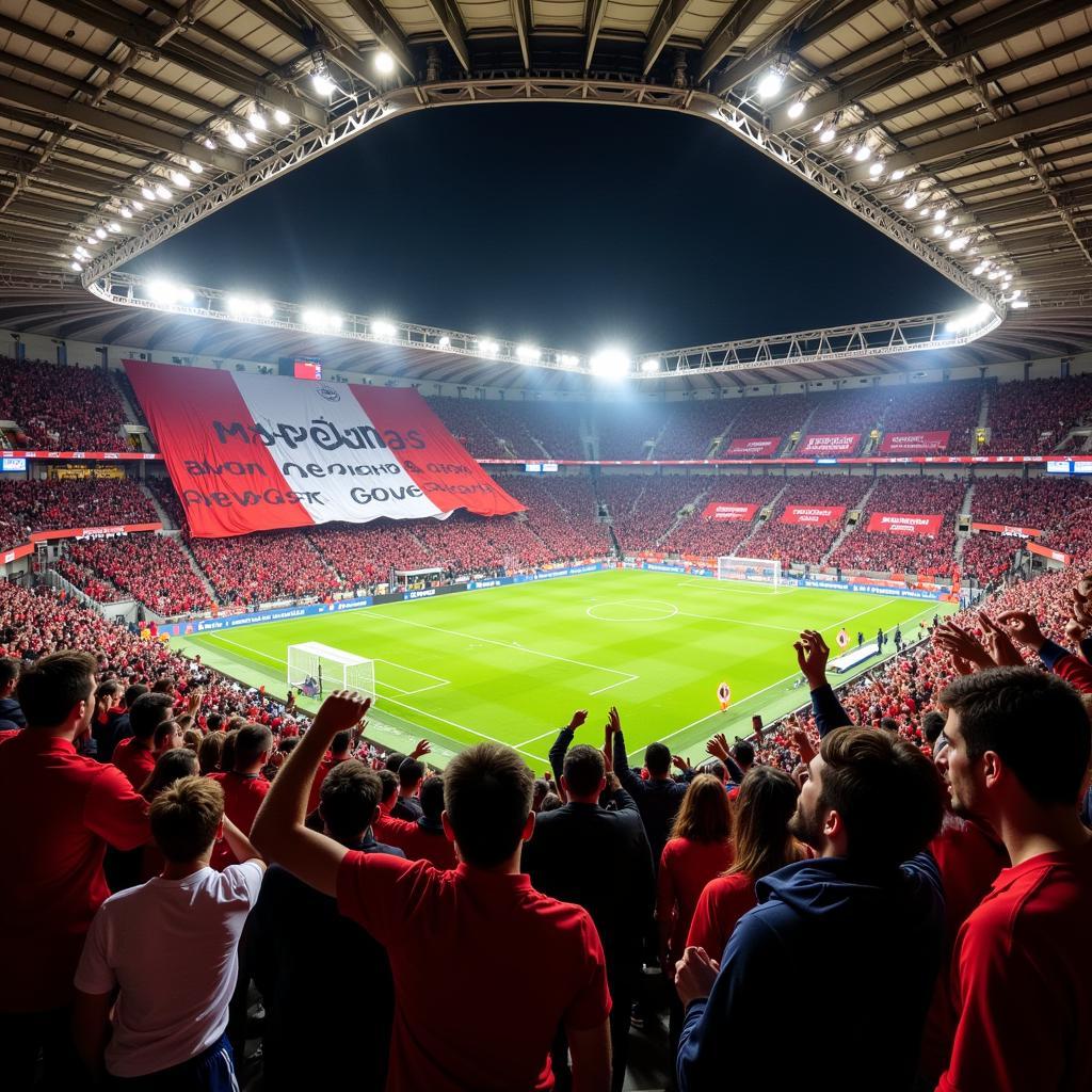 Fans im Stadion beim Bayern gegen Leverkusen Spiel