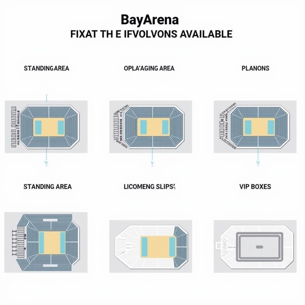 Übersicht der verschiedenen Sitzplatzkategorien in der BayArena, von Stehplätzen bis zu VIP-Logen.