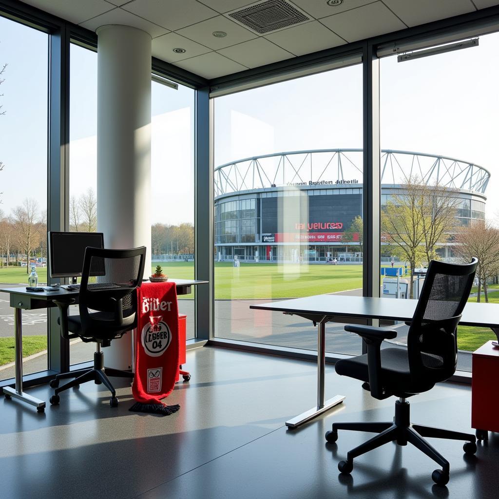 Modernes Büro in Leverkusen mit Blick auf die BayArena