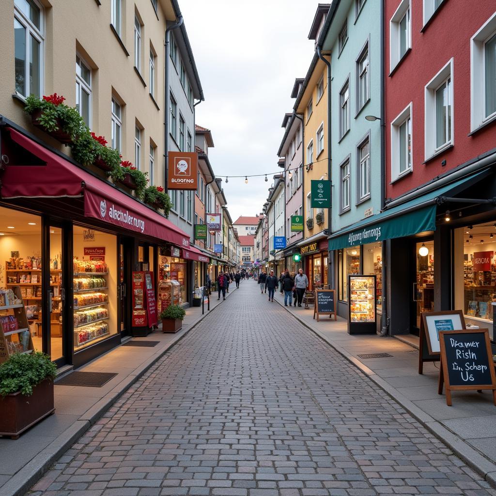 Einkaufsstraße mit lokalen Geschäften in Bürrig Leverkusen