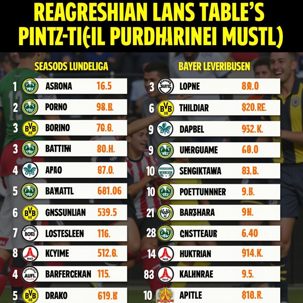 Historische Bundesliga Tabellen mit BVB und Bayer Leverkusen