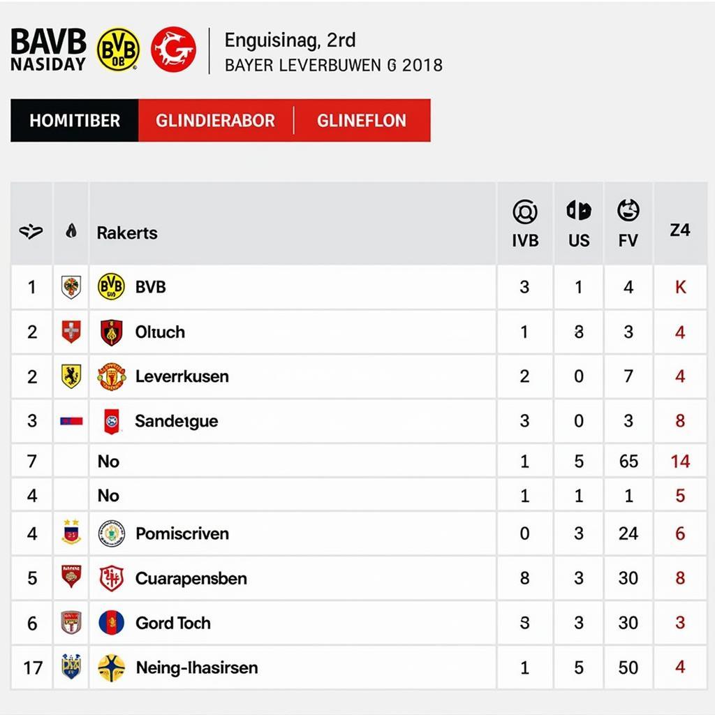 Bundesliga Tabelle mit BVB und Bayer Leverkusen