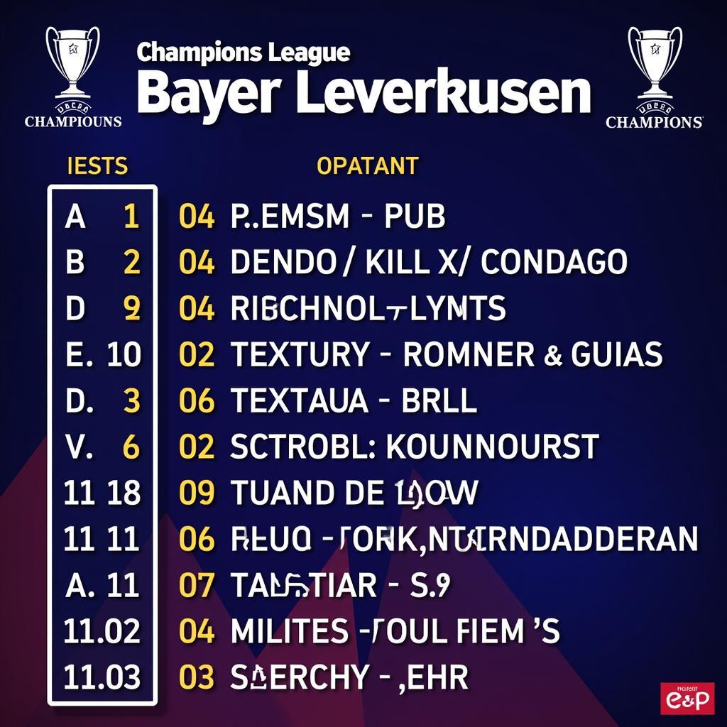 Champions League Spielplan von Bayer Leverkusen