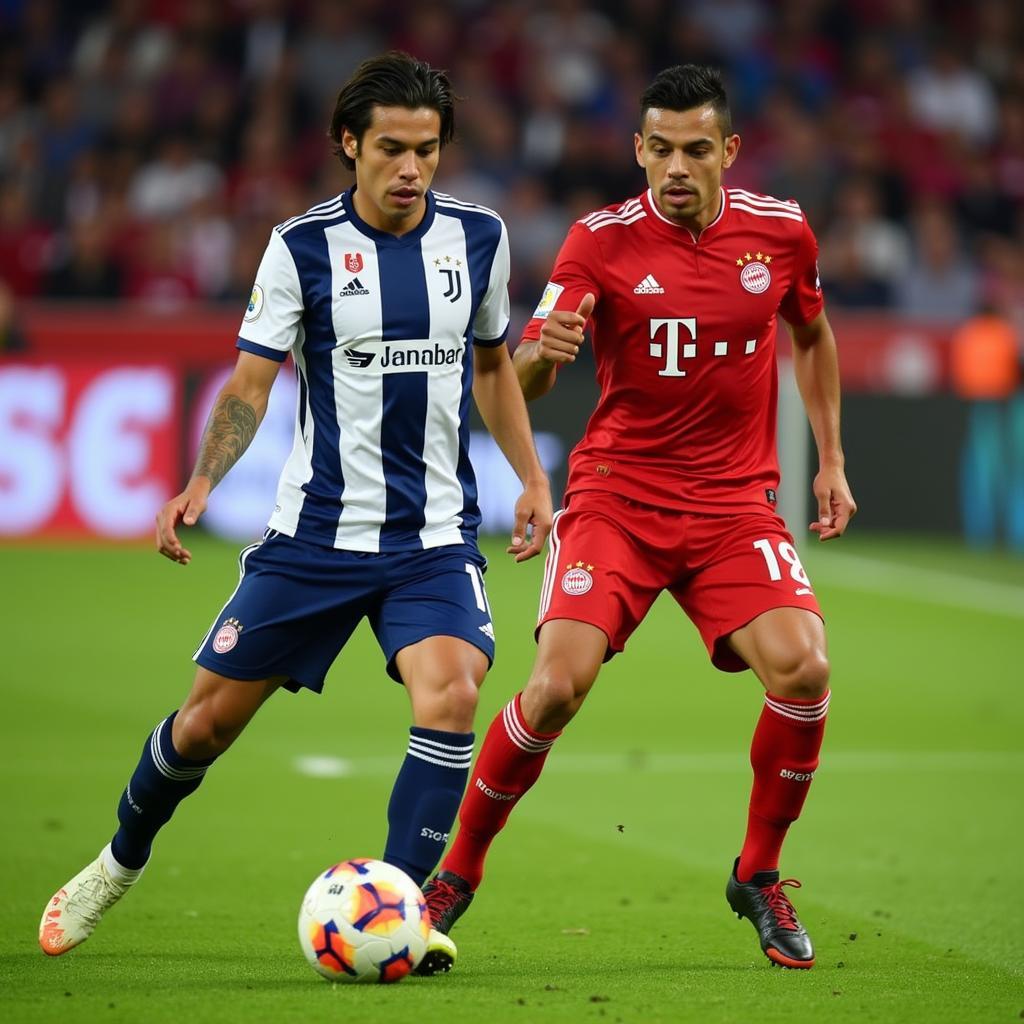 Chicharito im Trikot von Bayer 04 Leverkusen im Spiel gegen Bayern München.