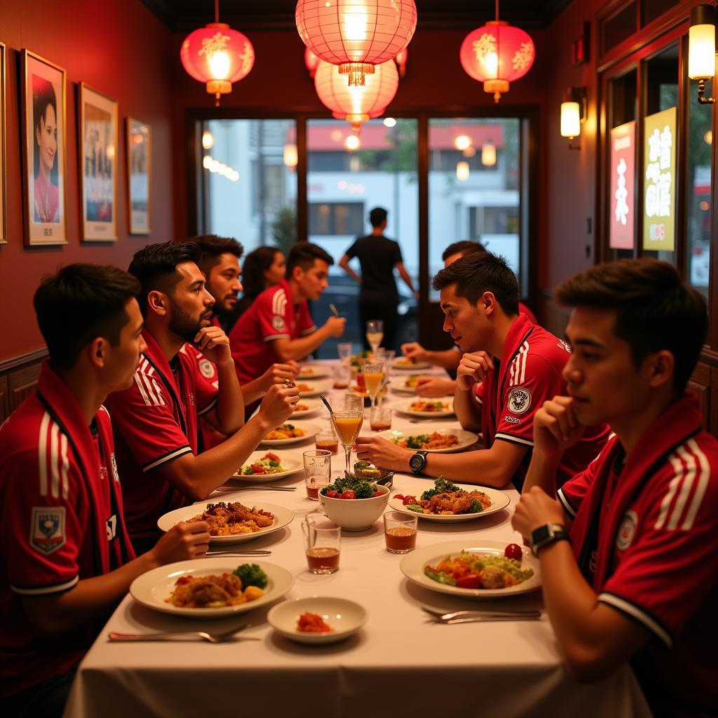 Fans genießen chinesisches Essen vor dem Spiel in Leverkusen