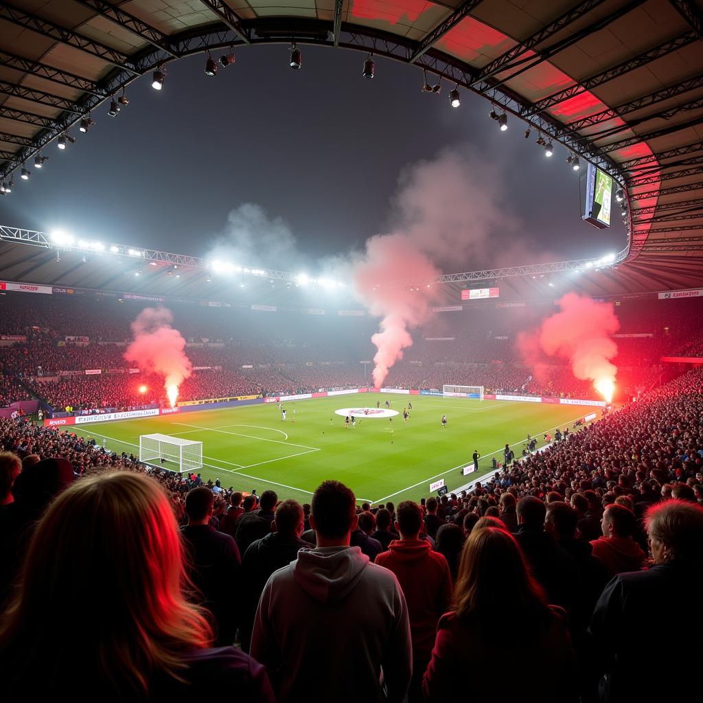 Fans von Bayer Leverkusen und 1. FC Köln im Stadion