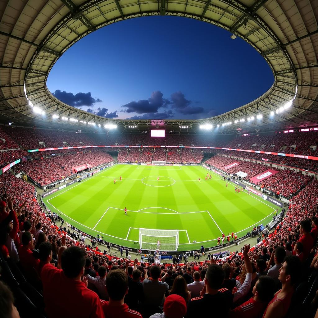 Atmosphäre in der BayArena während eines DFB-Pokal Spiels