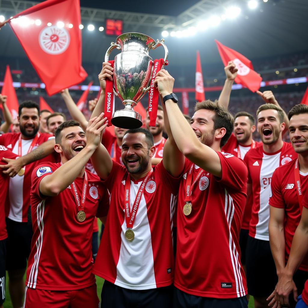 Leverkusen Fans feiern mit dem DFB-Pokal