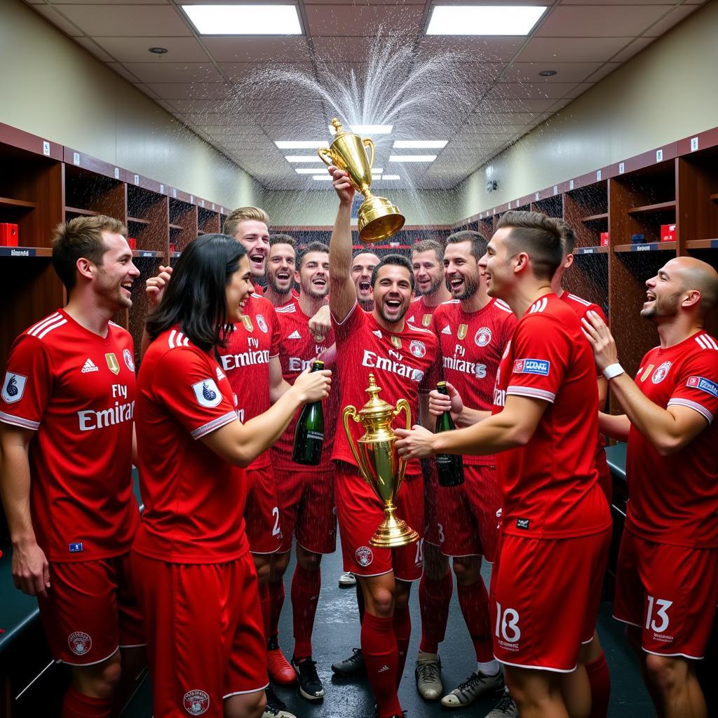 Leverkusen Mannschaft feiert mit dem DFB-Pokal