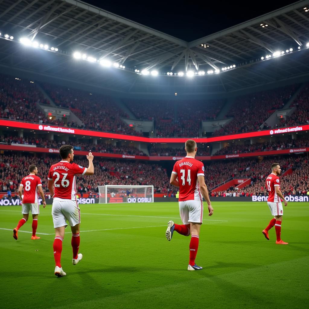 Die Werkself Bayer 04 Leverkusen im Stadion BayArena.