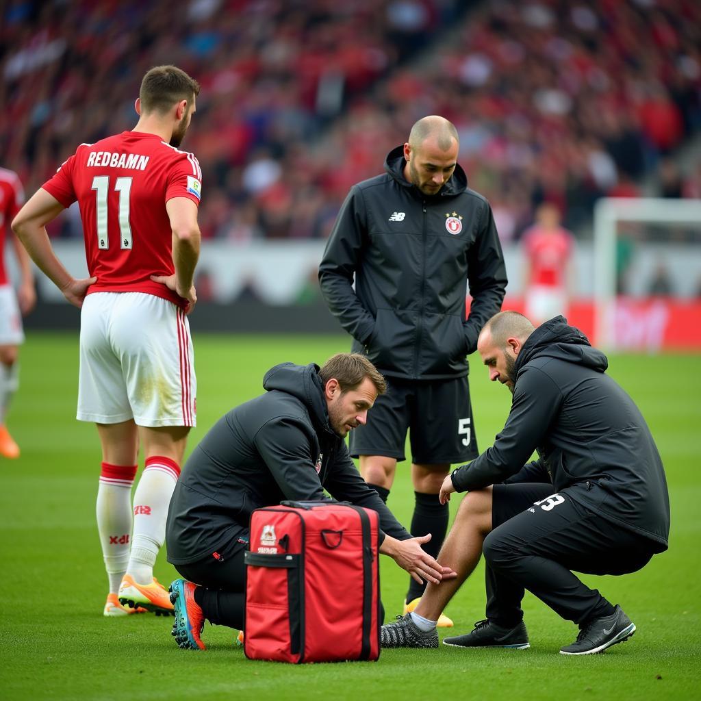 Dr. Reddemann und das medizinische Team von Bayer 04 Leverkusen bei der Arbeit.