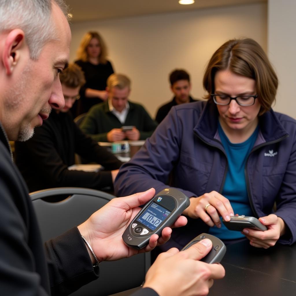 Mitglieder eines Leverkusener Vereins nutzen elektronische Abstimmungsgeräte.