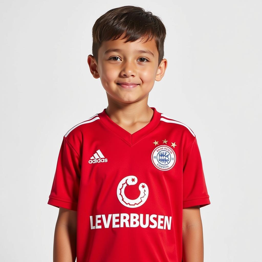 Ernstings Family Leverkusen Fanartikel: Ein Kind trägt stolz ein Bayer Leverkusen Trikot von Ernstings Family.