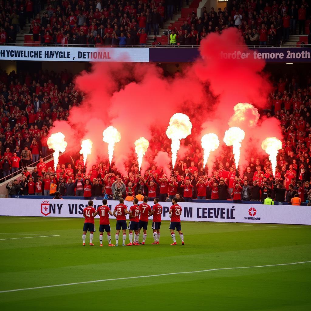 Beeindruckende Fan-Choreografie im Rhein-Derby zwischen Bayer Leverkusen und 1. FC Köln.