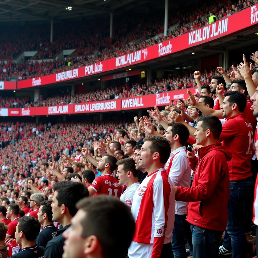 Fans von 1. FC Köln und Bayer 04 Leverkusen im Stadion