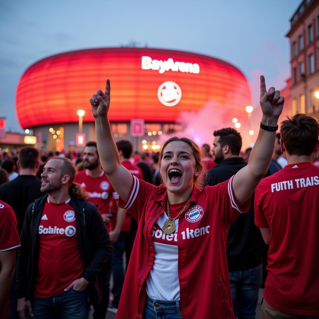 Fans vor der BayArena an der Ahrstraße 1 in Leverkusen.