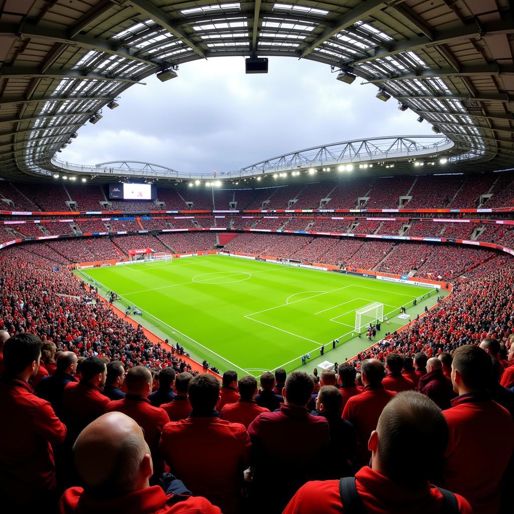 Fans von Bayer Leverkusen und Eintracht Frankfurt in der BayArena.